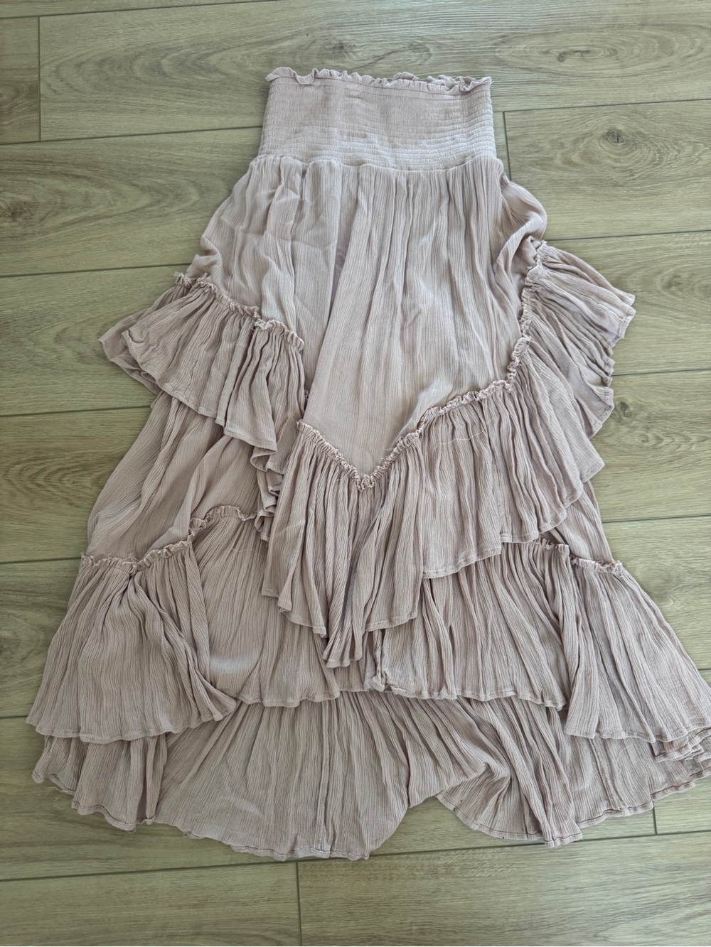 Free people Smocked Waist Tiered Ruffled Maxi Skirt - Dusty Rose - Picture 2 of 6